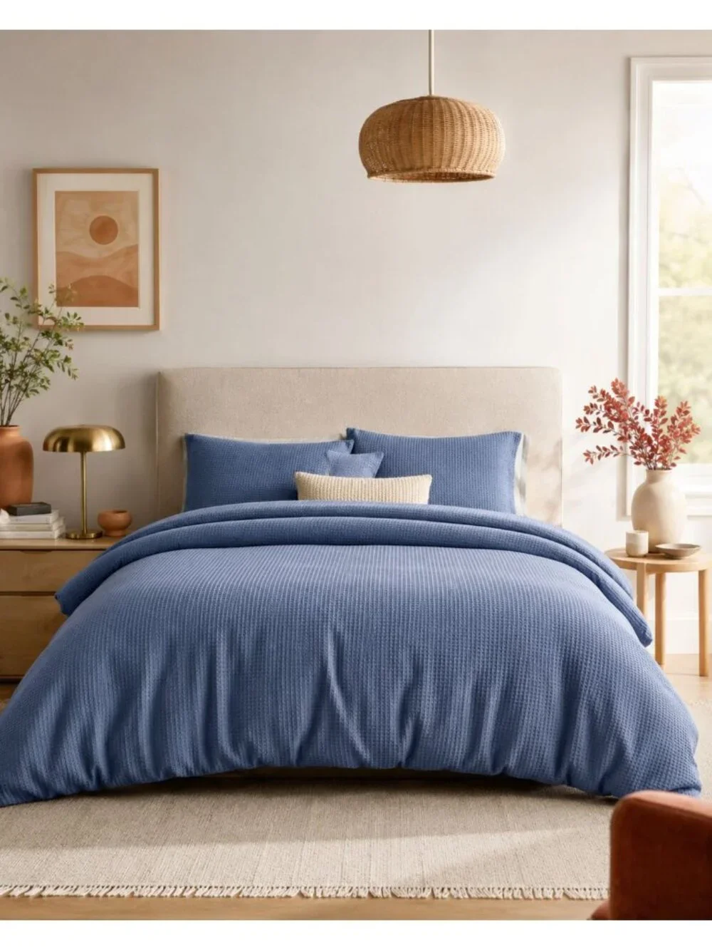 S31 | Quince Organic Luxe Honeycomb Duvet Cover Set King Cal King Indigo NWOT